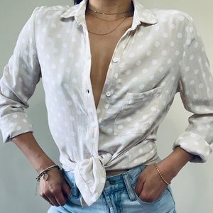 Topshop polkadot button down XS/S $30 beige/white